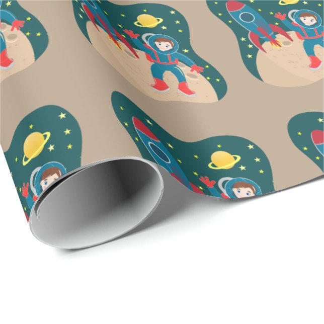 Papel De Presente Criança astronauta na festa de aniversário da lua (Ponta do rolo)