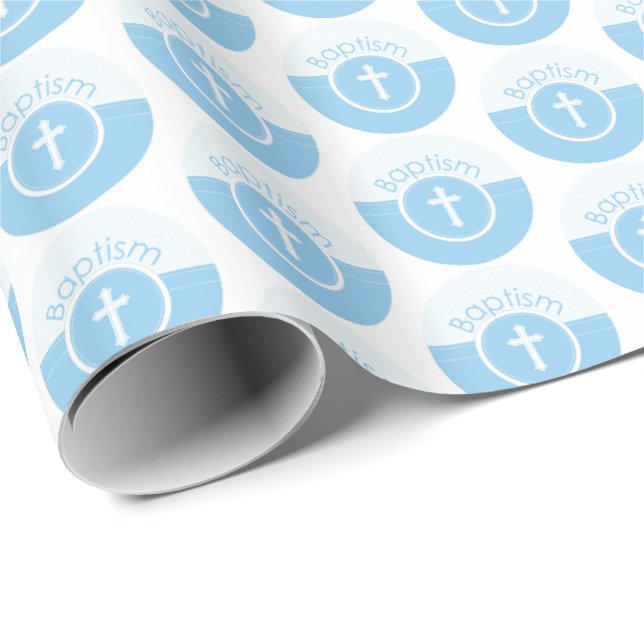 Papel De Presente Criança Azul e Personalizável do Batismo de Deus (Ponta do rolo)