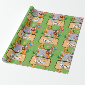 Papel De Presente Criança de Animais do Zoo Fantástico e Bonito
