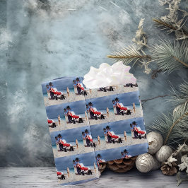 Papel De Presente Criança Vê Papai Noel Sentado Na Praia