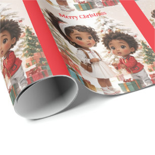 Papel De Presente Crianças Afro-Americanas Feliz Natal