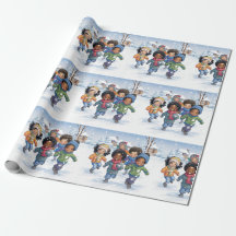 Crianças afro-americanas jogando neve