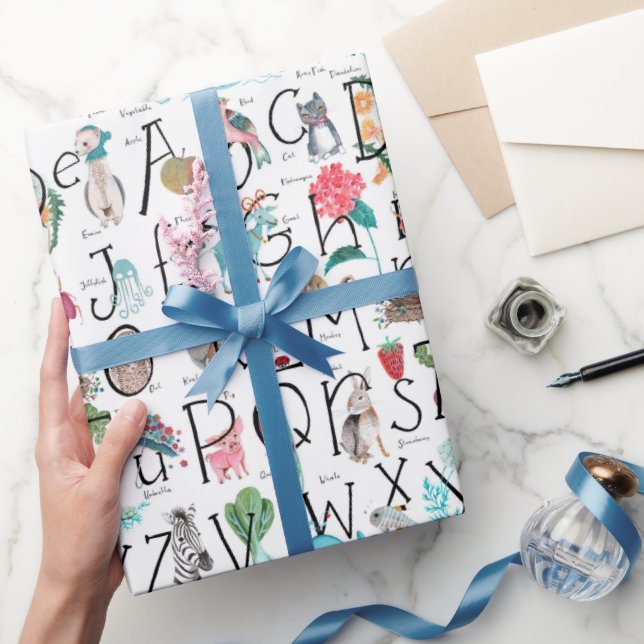 Papel De Presente Crianças bonitas do ABC | Padrão alfabético (Presentear)