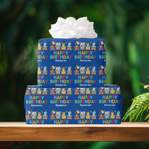 Papel De Presente Crianças Circo Comboio Animal Fúnebre Meninos Pe