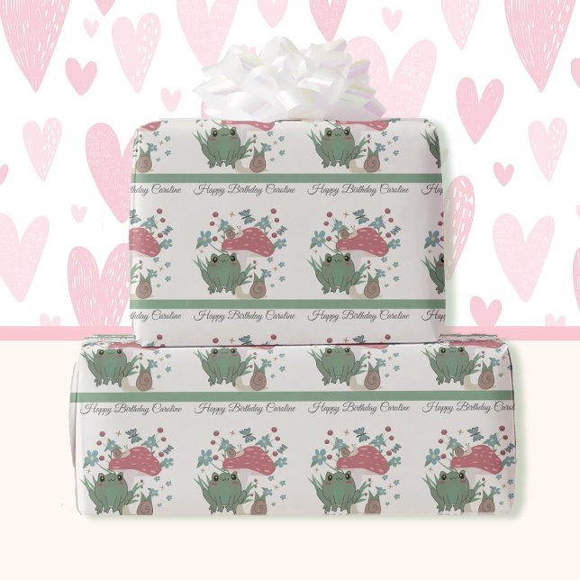 Papel De Presente Crianças de Aniversário do sapo Mushroom Snail (Criador carregado)