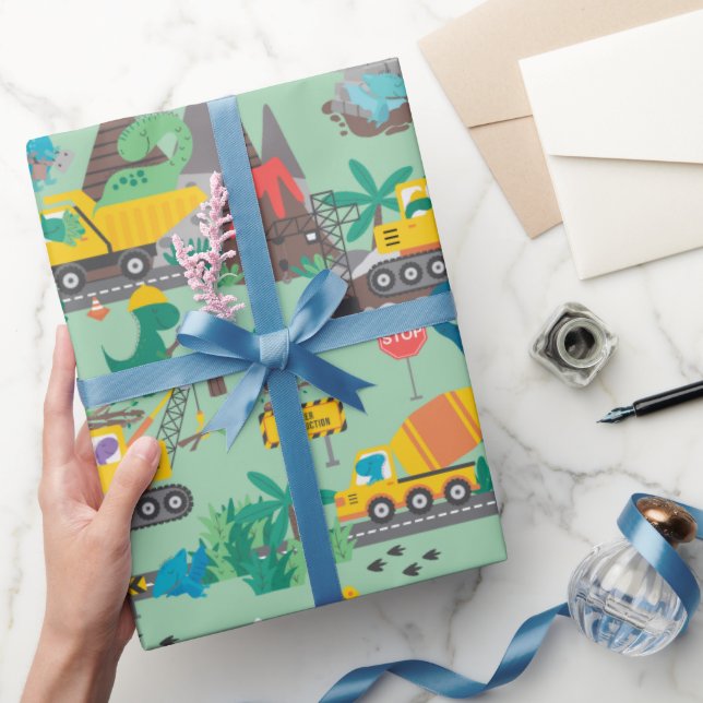 Papel De Presente Crianças de Construção do Dinossauro (Presentear)