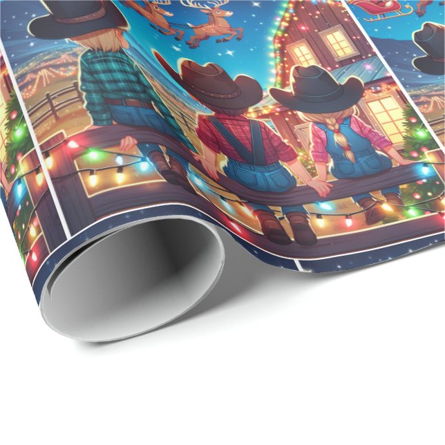 Papel De Presente Crianças De Cowboy Em Papais noeis De Cerca Estão  (Ponta do rolo)