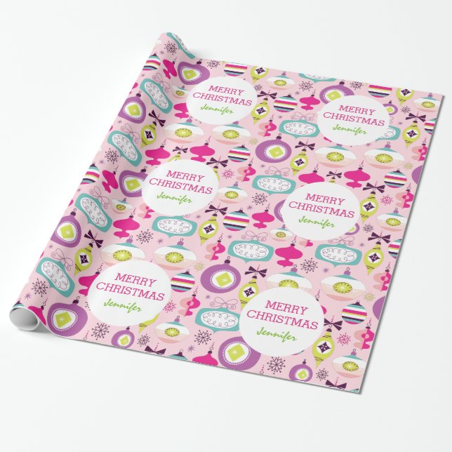 Papel De Presente Crianças de Enfeites de natal Rosa Personalizadas (Desenrolado)