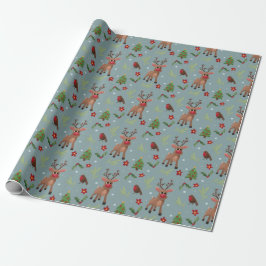 Papel De Presente Crianças de Natal Rudolph Reindeer Feriado de Padr