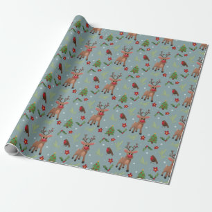 Papel De Presente Crianças de Natal Rudolph Reindeer Feriado de Padr