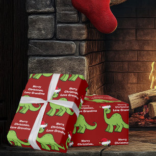 Papel De Presente Crianças de Natal Vermelhas Dinossauro Bonito Per