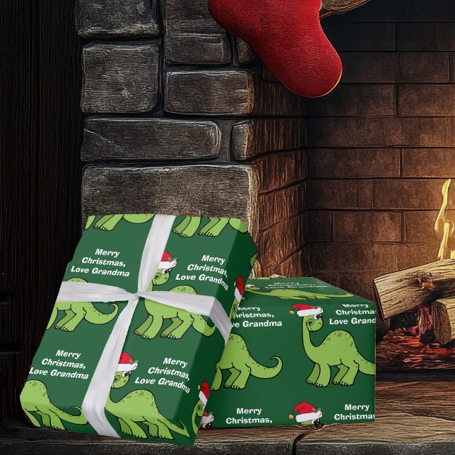 Papel De Presente Crianças Dinossauros de Natal, Bonito, Verde  (Criador carregado)