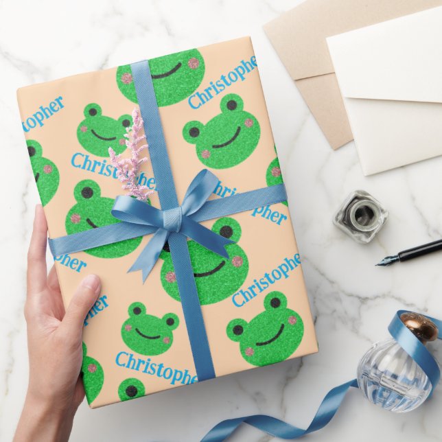 Papel De Presente Crianças Divertidas Sapo Verde de aniversário (Presentear)