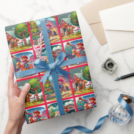 Papel De Presente Crianças do Cowboy decorando a árvore de Natal
