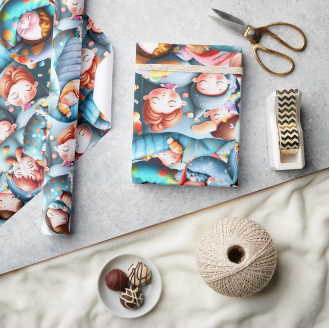 Papel De Presente Crianças dormindo sono pijama festa pijama (Artesanato)