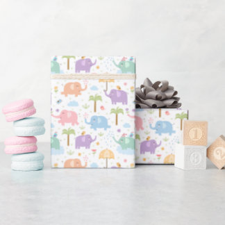 Papel De Presente Crianças Elefantes Felizes E Bonitos Pastel Cor-de