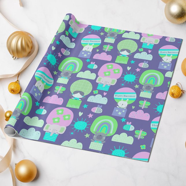 Papel De Presente Crianças Feliz Aniversário Animais Rosa Pecudos Fe (Criador carregado)