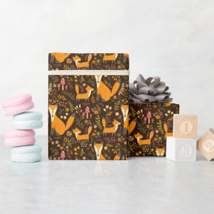 Papel De Presente Crianças Flores De Cogumelo Da Família Raposa Da F