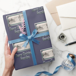 Papel De Presente Crianças Foto Feliz Vovô de Natal Roxo