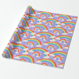Papel De Presente Crianças Frescas, Arcos-Chuva e Nuvens Repetem Pad