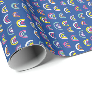 Papel De Presente Crianças Padrão Azul Moderno do Arco-Íris
