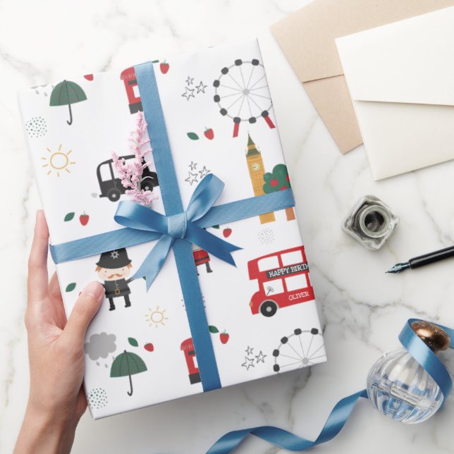 Papel De Presente Crianças Personalizadas Aniversário do Red London  (Presentear)