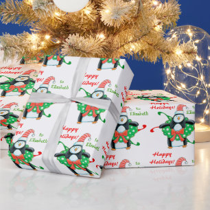 Papel De Presente Crianças Personalizadas Pinguins de Natal Bonito