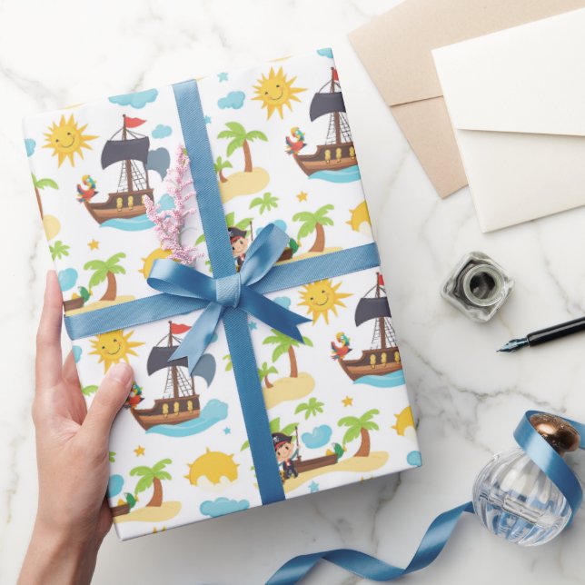 Papel De Presente Crianças Piratas Festa de aniversário de Navios (Presentear)