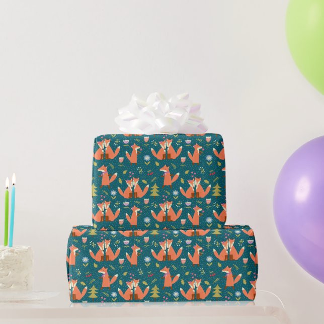 Papel De Presente Crianças Raposa de Floresta Cura no Amor (Presentes para festas)