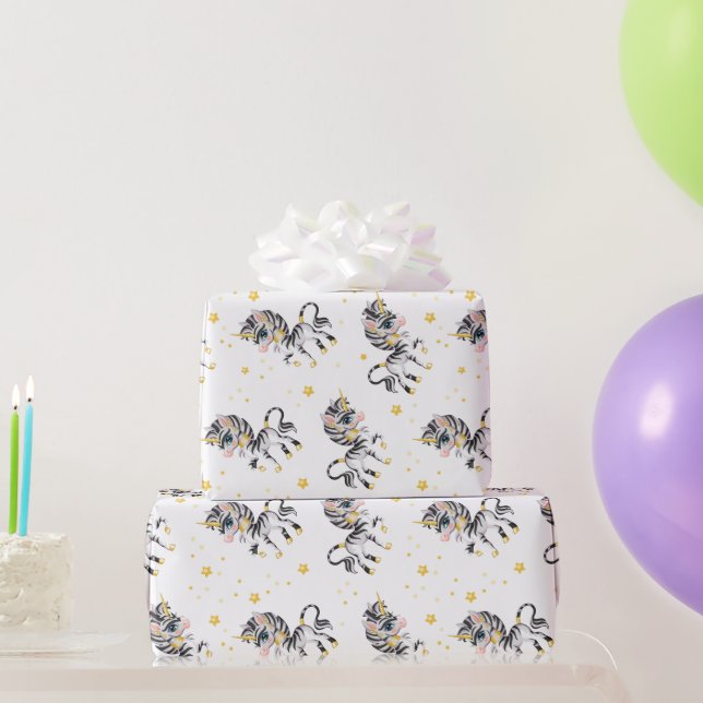 Papel De Presente Crianças Unicórnio Zebra  (Presentes para festas)