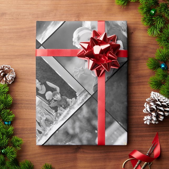 Papel De Presente Criar Colagem de Fotografias de Estilo Branco e Pr (Create Vintage Black and White Style Photo Collage Wrapping Paper)