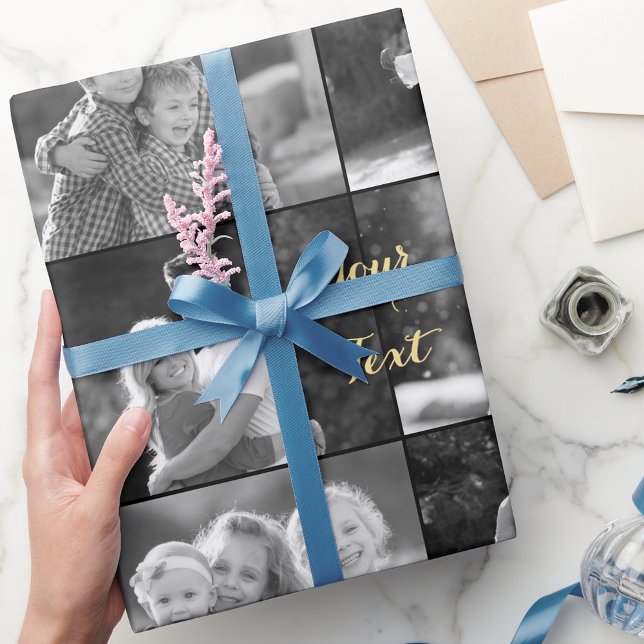 Papel De Presente Criar Colagem de Fotos em Preto e Branco com Visua (Create Vintage Look Black and White Photo Collage Wrapping Paper)
