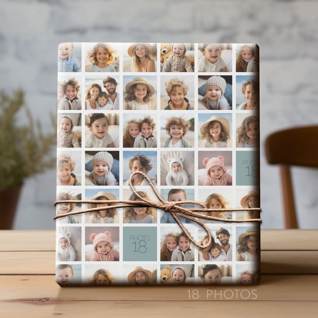 Papel De Presente Criar uma Colagem de Fotos Personalizada com 18 Fo (Custom Photo Wrapping Paper)