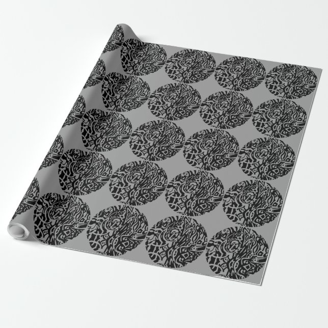 Papel De Presente "Criatura de aves" Abstrato B&W (Desenrolado)