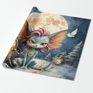 Papel De Presente Criatura Fantástica Enluarada Fofa
