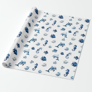 Papel De Presente Criaturas do Oceano Azul de Wedgewood!