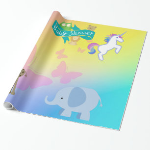 Papel De Presente Criaturas e Borboletas Chá de Bebê Amarelo Azul 