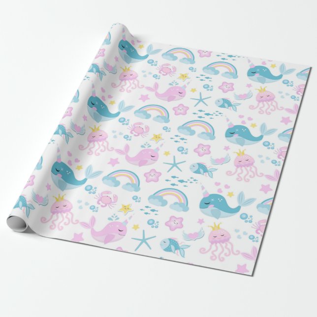 Papel De Presente Criaturas Marinhas Bebês (Desenrolado)