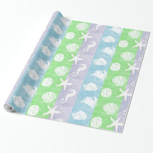 Papel De Presente Criaturas Marinhas Brancas Tema Praia Pastel