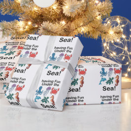 Papel De Presente Criaturas Marinhas se Divertindo no Fundo do Mar A