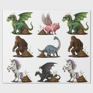 Papel De Presente Criaturas Mitológicas Engraçadas Defecando