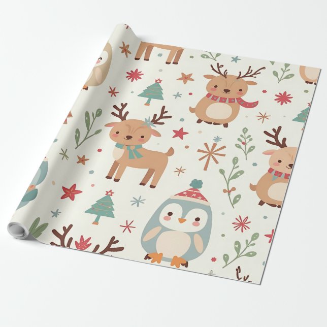 Papel De Presente Crie Os Seus Animais De Inverno De Kawaii (Desenrolado)