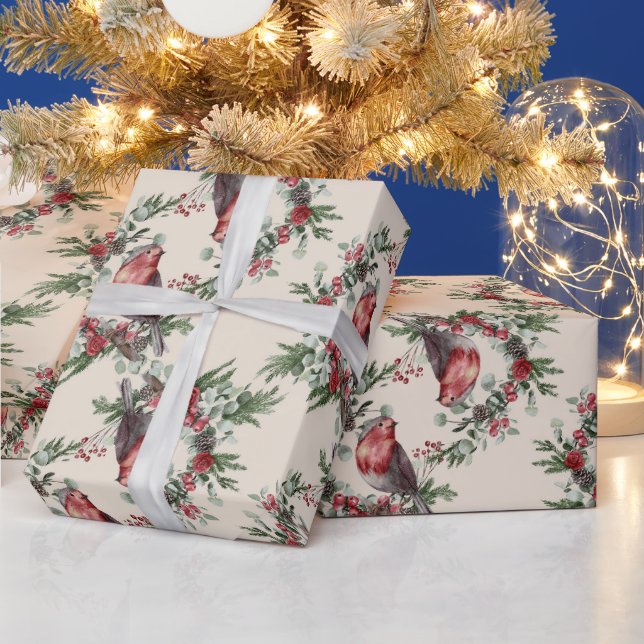 Papel De Presente Crie seu pássaro de Natal Vermelho (Feriados)