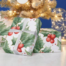Papel De Presente Crie seu próprio branco vermelho Holly