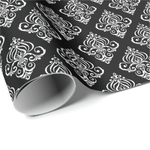 Papel De Presente Crie seu próprio Damasco Preto e Branco Personaliz