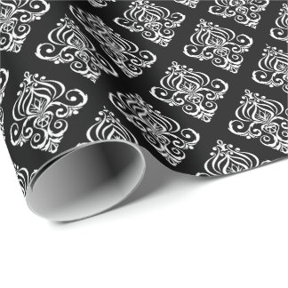 Papel De Presente Crie seu próprio Damasco Preto e Branco Personaliz
