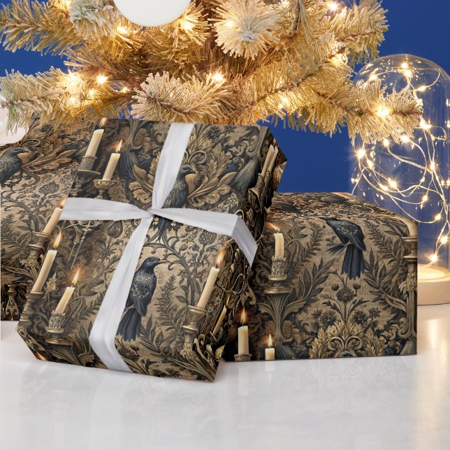 Papel De Presente Crie Seu Próprio Damask Corvos Gótico Antigo (Feriados)