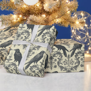 Papel De Presente Crie Seu Próprio Damask Raven Gótico Vintage