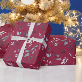 Papel De Presente Crie Seu Próprio Foliage Elegante Vermelho e Cinza
