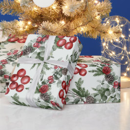 Papel De Presente Crie seu próprio Holly Vermelho e Pinecones